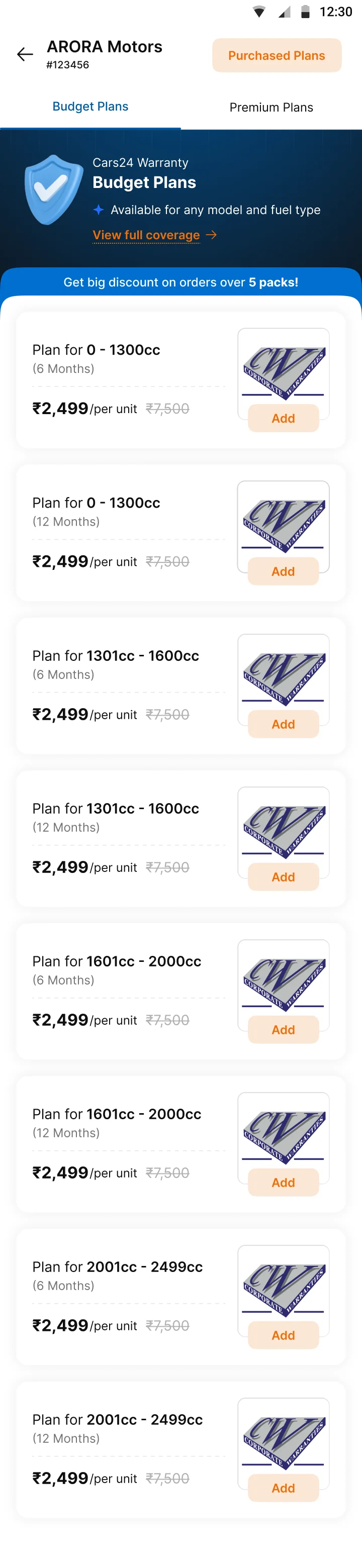 Plan list. Budget plans with the discount threshold above the cards.