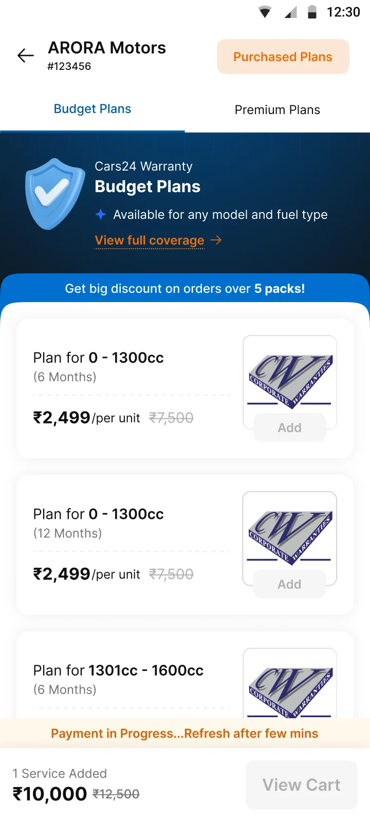 Payment in progress. The cart locks while an earlier payment is pending.