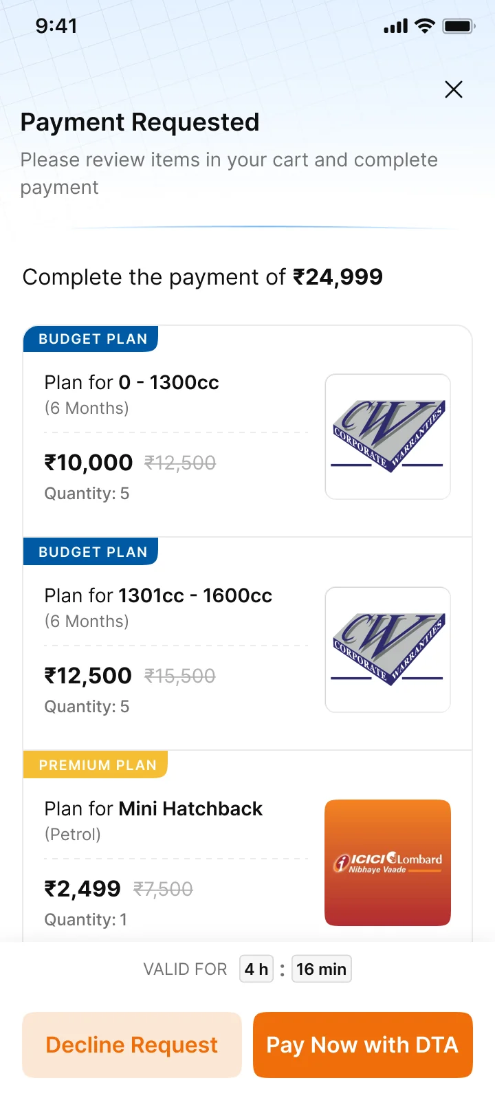 Request details. Every plan, quantity and price before paying.