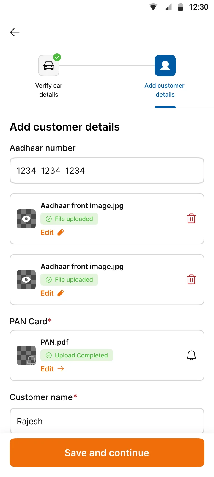 Documents uploaded. Upload states for each document.