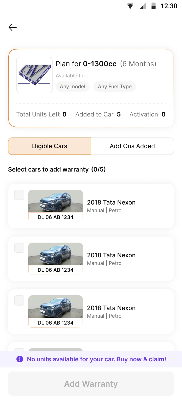 No units left. A prompt to buy more before claiming.