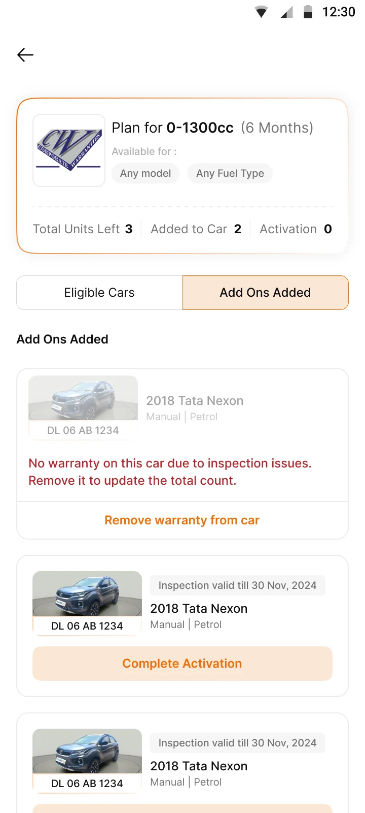 Failed inspection. The car cannot take warranty; Remove warranty from car.