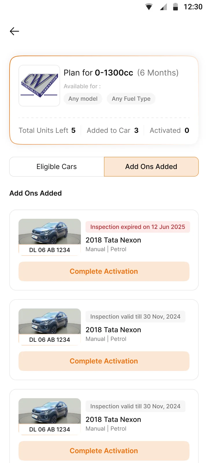 Inspection expired. The expiry date is flagged on the car card.