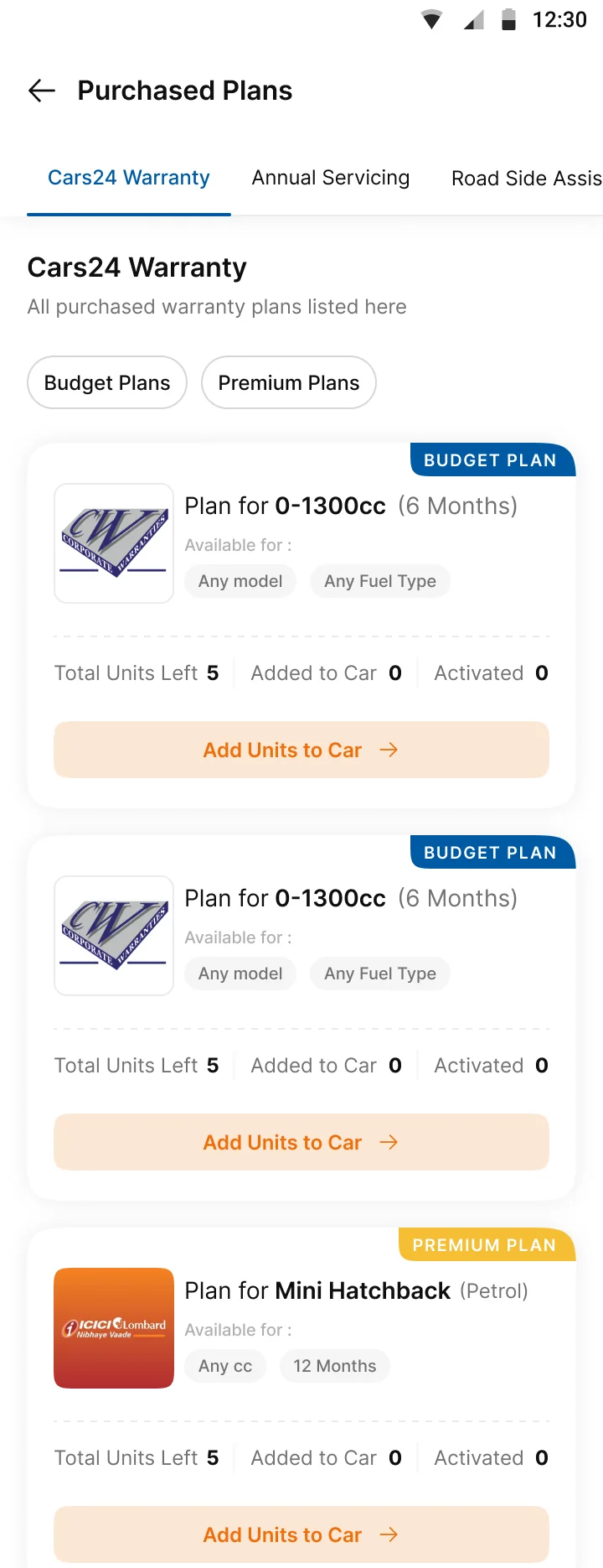 Service tabs. Warranty, annual servicing and roadside assistance in one place.