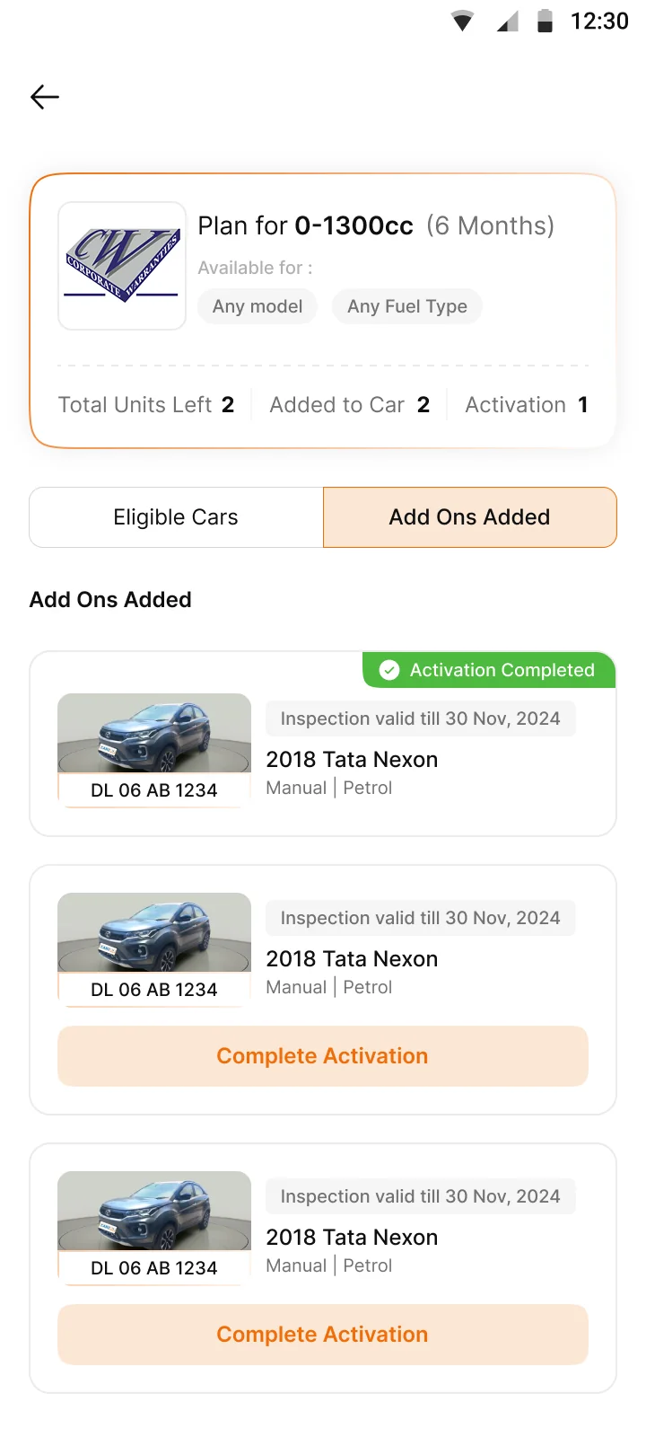 One activated. An Activation Completed badge on the finished car.