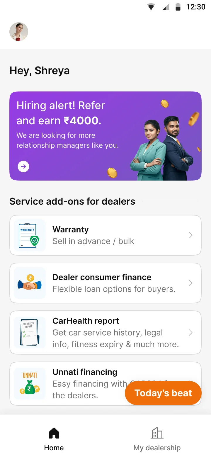 Home. Warranty sits under Service add-ons as "Sell in advance / bulk".