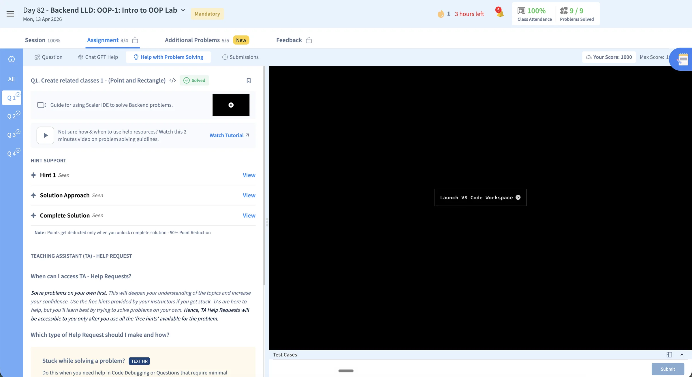 The old help panel, with Use Hint, Solution Approach and Complete Solution as separate options