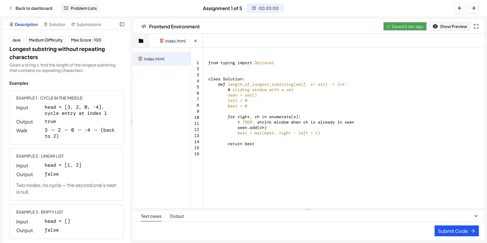 Frontend problem: a file tree, an index.html editor and a Show Preview button
