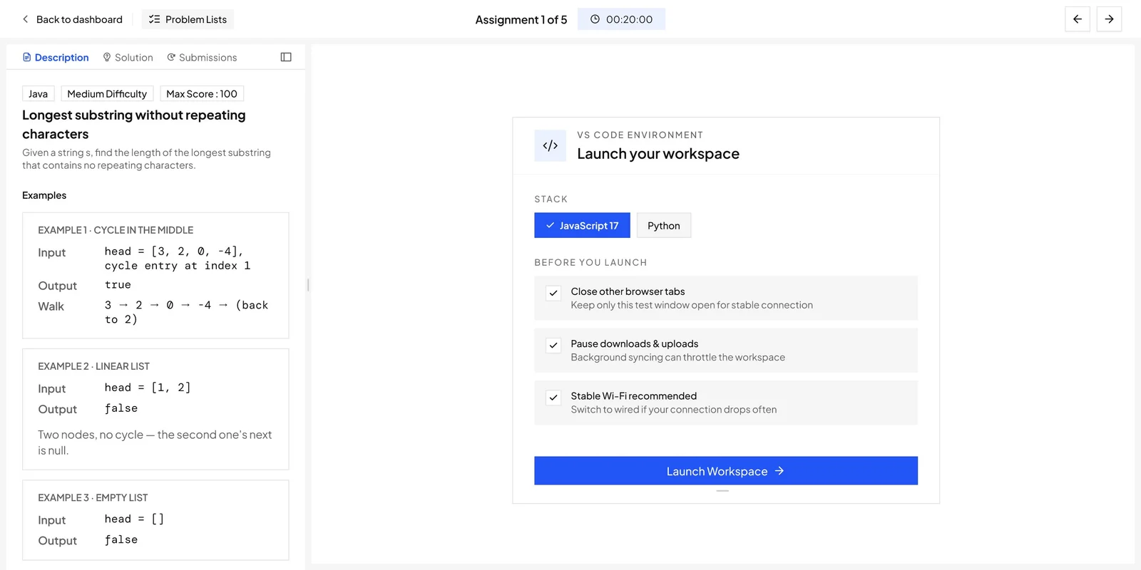 VS Code problem: Launch your workspace, with a JavaScript or Python stack choice and a pre-launch checklist