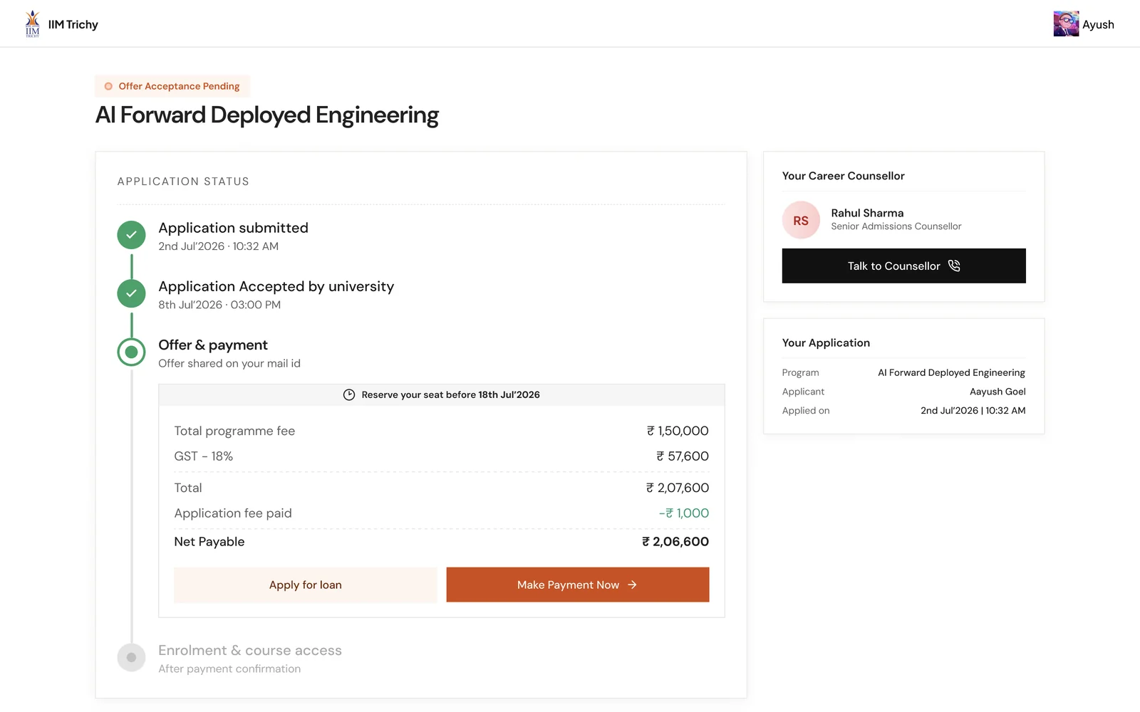 Offer and payment, desktop