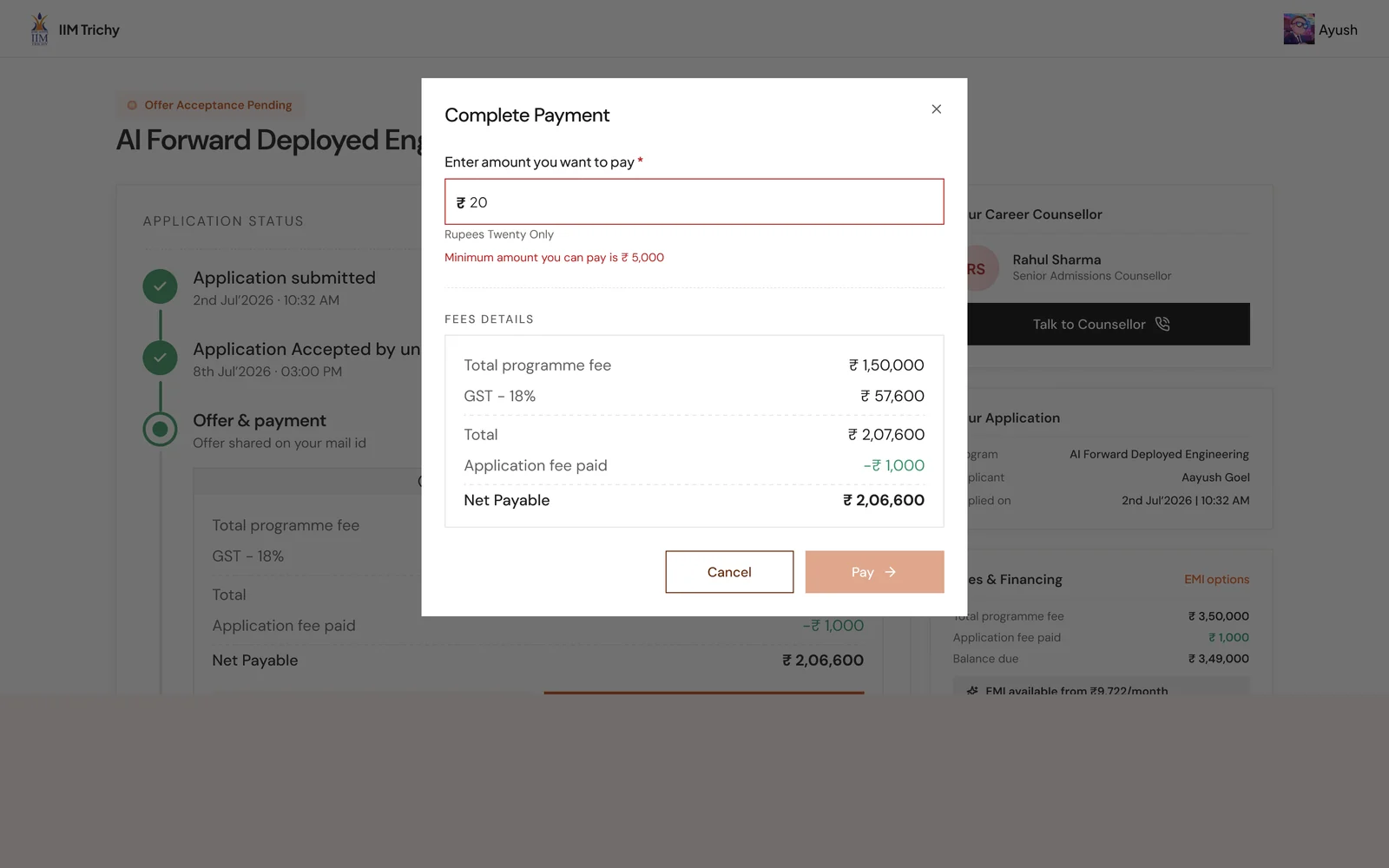 Complete payment, desktop