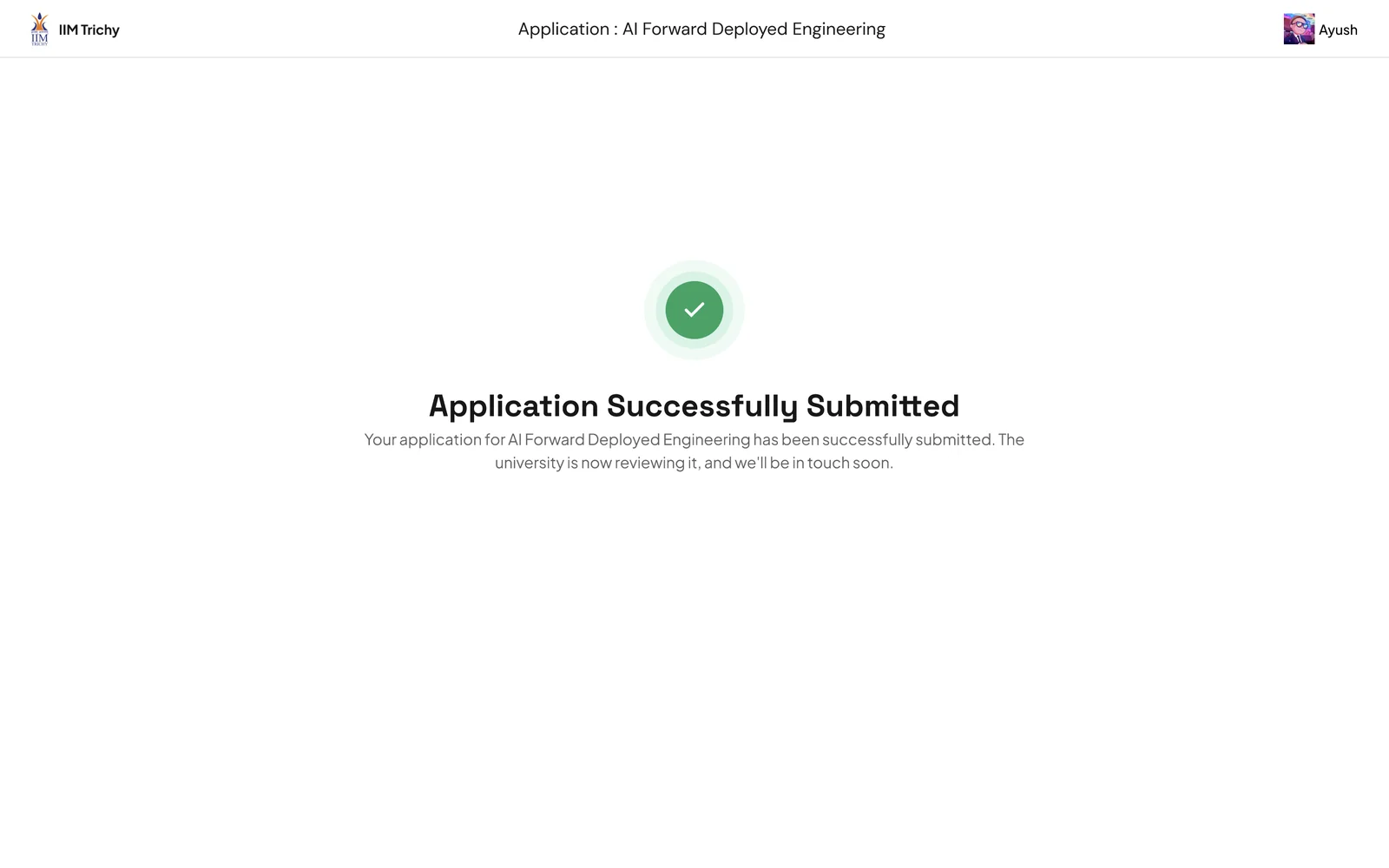 Application submitted, desktop